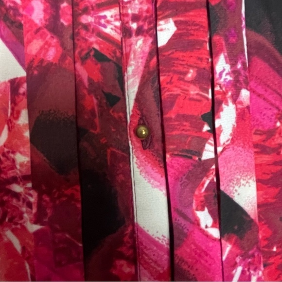 LYS Button-Down Blouse 3X Pink/Red/White/Black – Accordion Front, 3/4 Sleeves - Picture 2 of 12